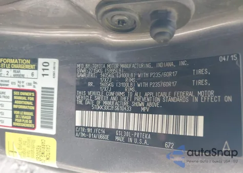 2015 Toyota Sienna Le 8 Passenger z USA, uszkodzony, nr VIN 5TDKK3DC2FS610433